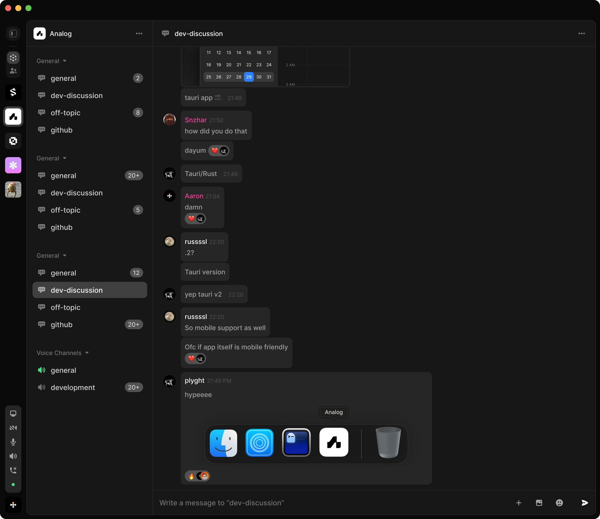 Real-time chat application with server sidebar and message threads